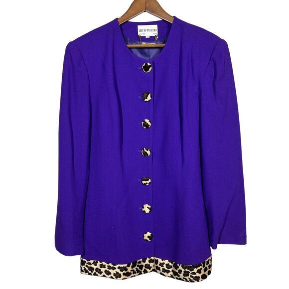 Vintage Lily & Taylor Blazer Long Purple Animal Print Long Sleeve - 14 - Picture 1 of 5